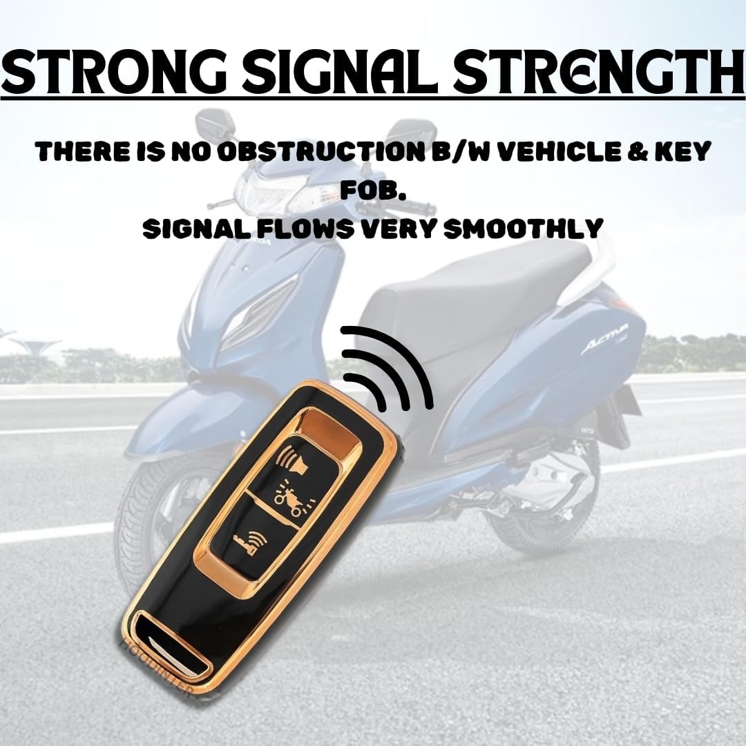 RF REDFOXX Soft TPU Premium Car Key Cover Compatible with with Honda Activa, Dio H-Smart (Black with Golden)