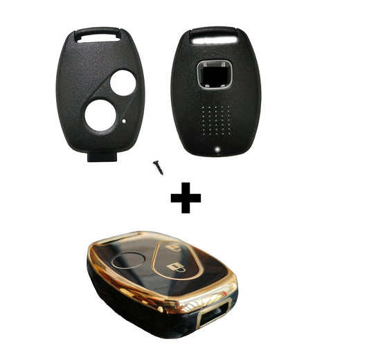 2 Button Key Shell & TPU Key Cover Compatible for Honda Civic, City, Amaze, Brio, Jazz, Wrv, CRV etc