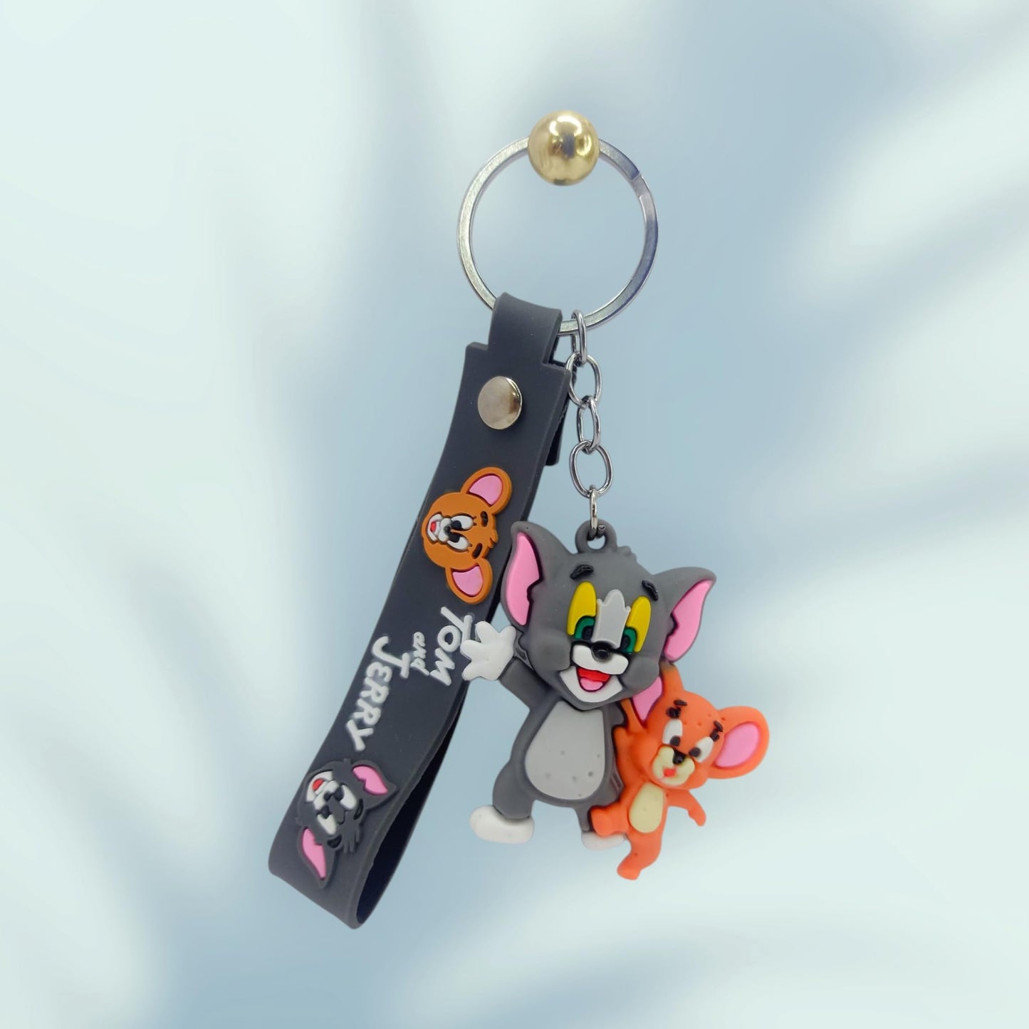 RF REDFOXX Tom and Jerry 3D Rubber Keychain with Strap, Metal Key Ring Car Pendant, Kids Cartoon Character Design