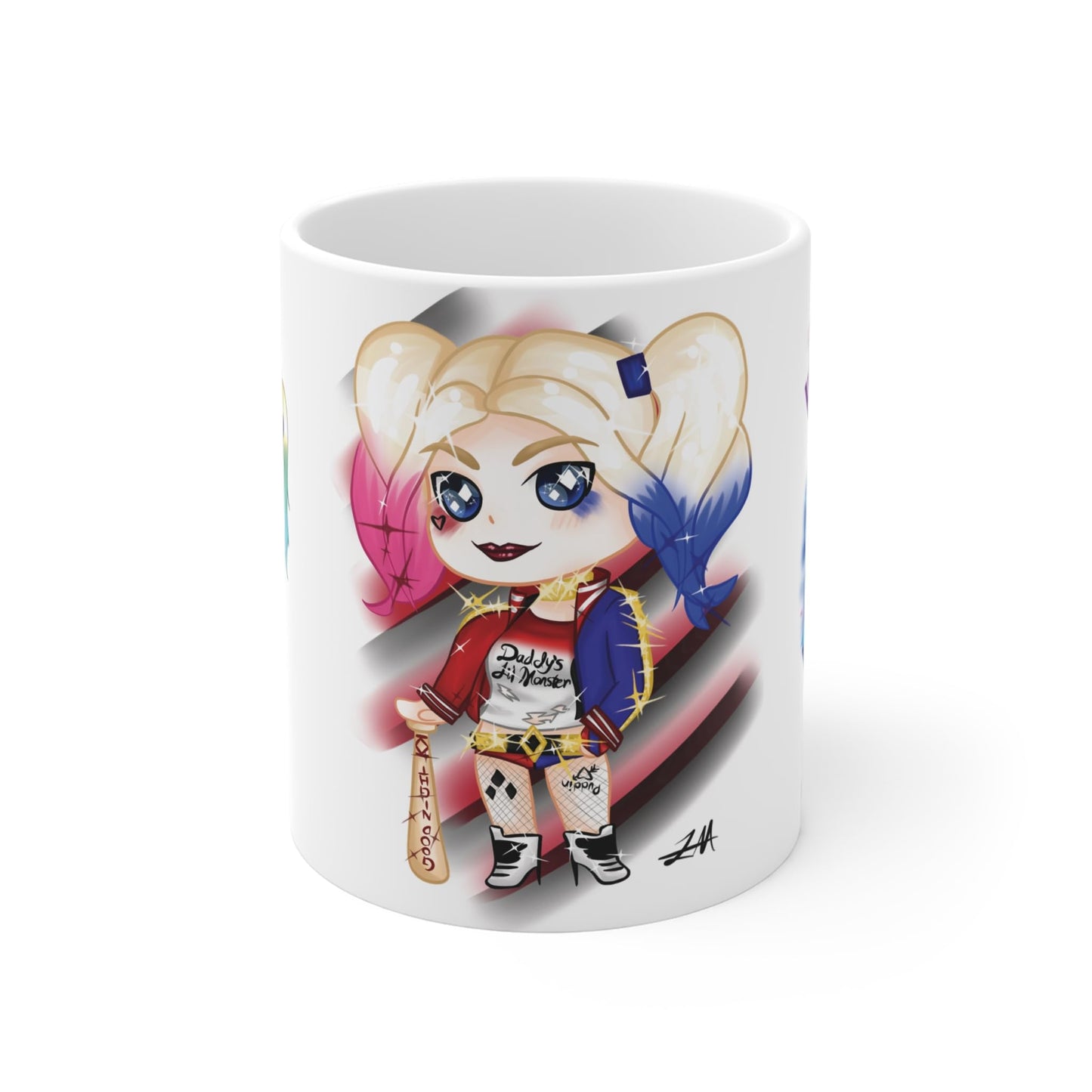 RF REDFOXX Harley Quinn Chibi Art Ceramic Coffee Mug, 350 ml, White Suicide Squad