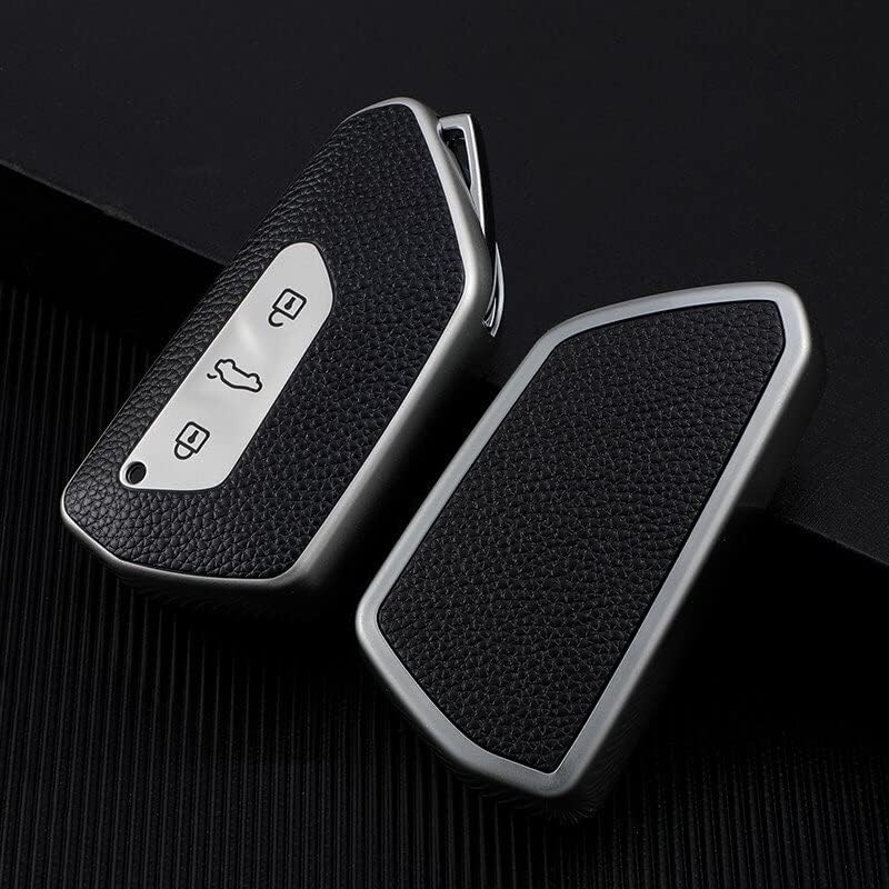 Soft TPU Leather Pattern Key Cover Compatible with Skoda Octavia 2021 (Silver)