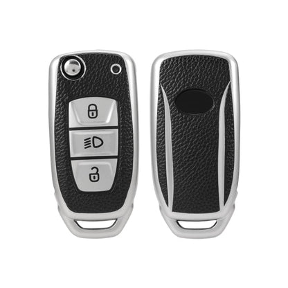 Premium Leather TPU 3 Button flip Key Cover Compatible for Tata Nexon Harrier Altroz Punch Safari Tigor Tiago Zest Bolt