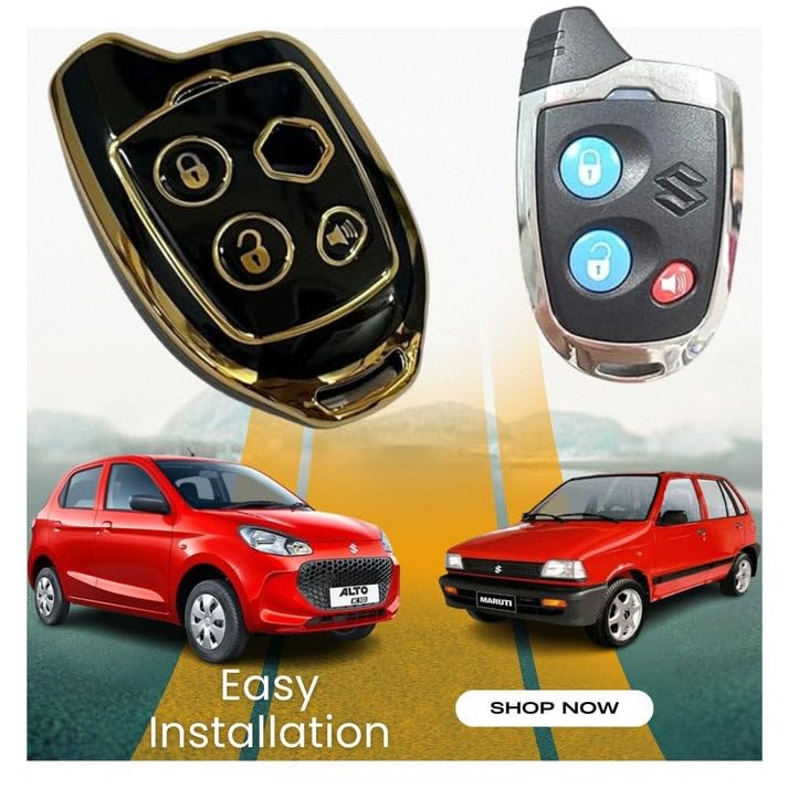 Suzuki Alto Smart Key Cover, 3-Button Remote Shell, Black and Gold TPU Case, Compatible with Alto 800 and Alto K10