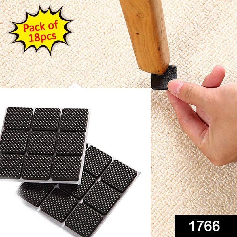 Self Adhesive Furniture Pads for Floor Protection – Square Anti-Slip EVA Foam Pads (Pack of 18) | Scratch Guard for Table, Chair, Sofa, Desk, Cabinet – Black