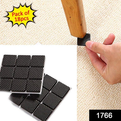 Self Adhesive Furniture Pads for Floor Protection – Square Anti-Slip EVA Foam Pads (Pack of 18) | Scratch Guard for Table, Chair, Sofa, Desk, Cabinet – Black