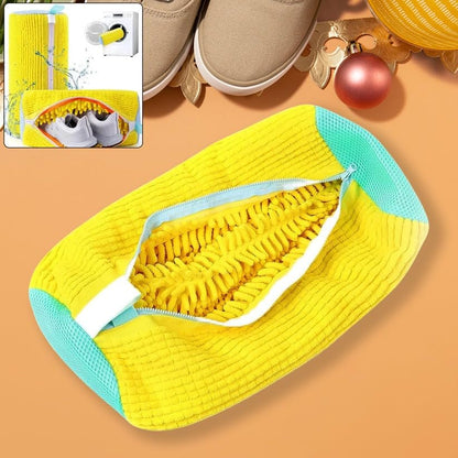 Microfiber Chenille Shoe Washing Bag, Yellow, Reusable Laundry Protector with Zipper for Machine Wash, Noise Reducing Design, 1 Piece