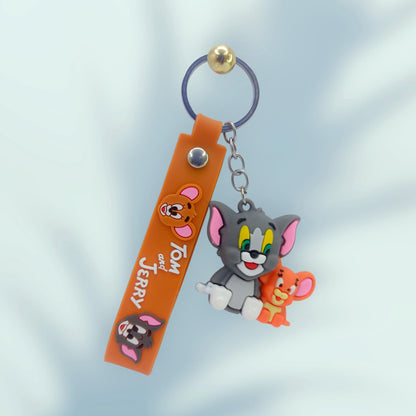 RF REDFOXX Tom and Jerry 3D Rubber Keychain, Decorative Strap with Metal Ring, Cartoon Character Car Pendant