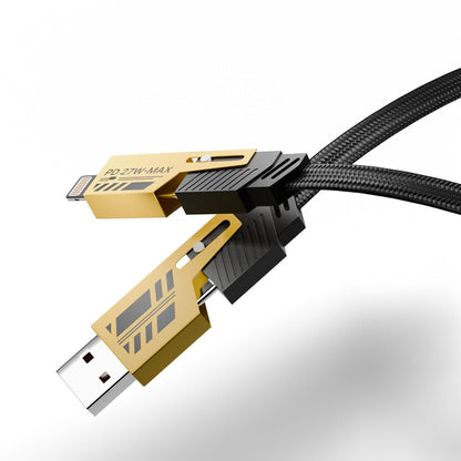 RF REDFOXX 4-in-1 Multi-Function Fast Charging Cable with to USB-C, Type C-C, Ligthning to USB, Military Grade Durability, Compatible for iPhone, Samsung, Oneplus Devices