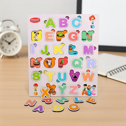 Wooden Alphabet Puzzle for Toddlers, ABC Learning Board with Capital Letters, Colorful Montessori Educational Toy for Preschoolers