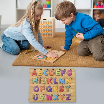 Wooden ABC Puzzle Board for Kids | Alphabets, Numbers & Shapes Learning Toy | Montessori Educational Puzzle for Toddlers | Colorful Preschool Learning Board (1 Set)