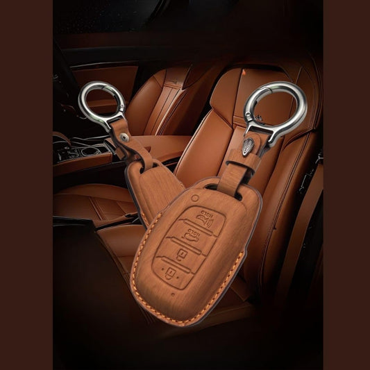 Vegan Leather Key Cover for Hy-undi 3-Button Flip Key ? Fits i2-0, CreEta, VenIue, Tuc-Son, Alcaz-ar, Ver-na, Xc-ent, Aura, Elantra (3-Button Smart Key).
