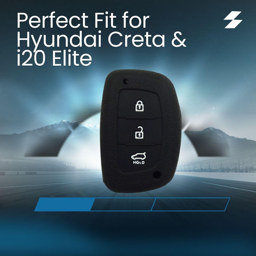 RF REDFOXX Car Silicone Rubber Key Cover for H-undai Cretaa / I20 Elite - Black - Premium Protection, Durability, and Style ( Pack of 1)