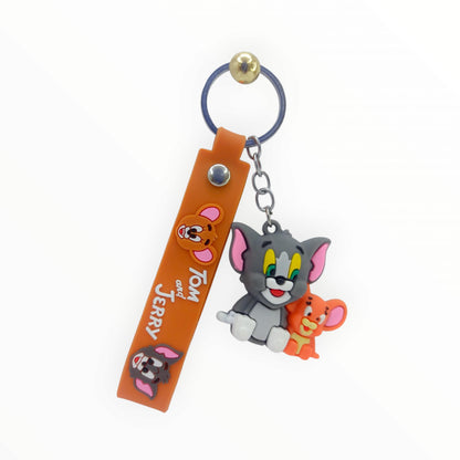 RF REDFOXX Tom and Jerry 3D Rubber Keychain, Decorative Strap with Metal Ring, Cartoon Character Car Pendant
