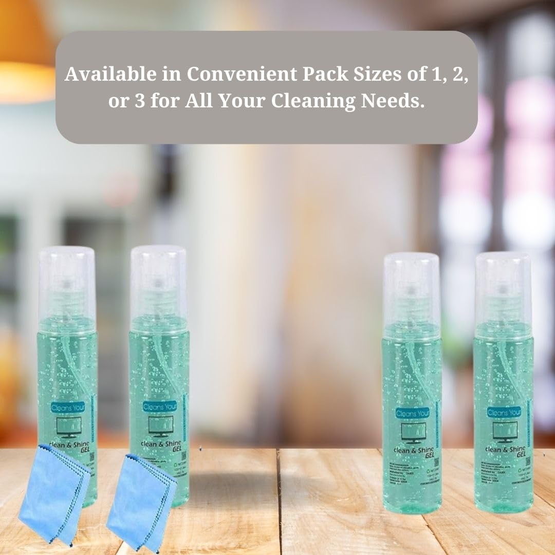 Clean & Shine Gel Multi-Purpose LCD Cleaning Kit –2 x 100ML Liquid Solution with Microfiber Cloth for Mobile, Laptop, Tablet, Computer, and Camera Screens.
