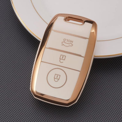 RF REDFOXX TPU Gold Car Smart Key Cover Compatible for Kia Seltos, Sonet, Carens 3 Push Button Smart Key Shell Case Holder, Key Protector (White Gold) Pack of 1