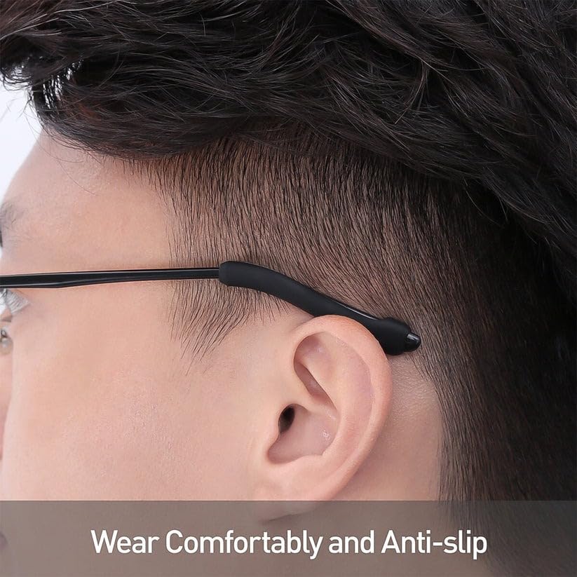 RF REDFOXX Anti-Slip Silicone Eyeglass Ear Hooks, Comfortable Glasses Temple Grip Holders, Black, 1 Pair