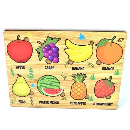 Wooden Fruits Puzzle Board (28×20 cm) | Educational Knob Puzzle for Kids | Montessori Learning Toy for Toddlers | Shape & Color Recognition Board (1 Set)