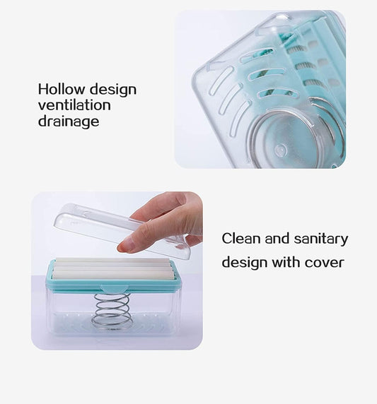 2-in-1 Portable Laundry Rolling Soap Box – Soap Bar Dispenser with Rubber Roller, Foaming Soap Saver, Drain Holes & Spring Mechanism – Travel Soap Holder (12.2L x 7.2W cm, Multicolor)