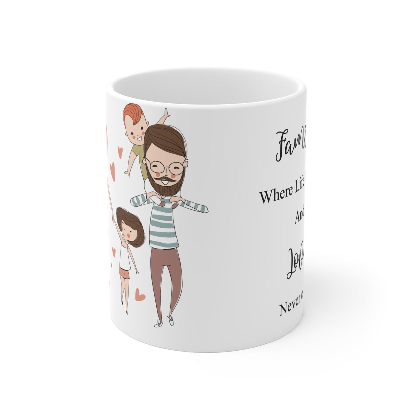 RF REDFOXX Family Love Inspirational Coffee Mug, White Ceramic, 'Where Life Begins' Quote 350 ML for Gifting and Present