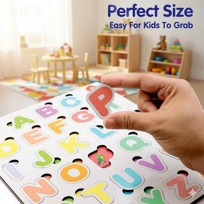 Wooden Alphabet Puzzle for Toddlers, ABC Learning Board with Capital Letters, Colorful Montessori Educational Toy for Preschoolers