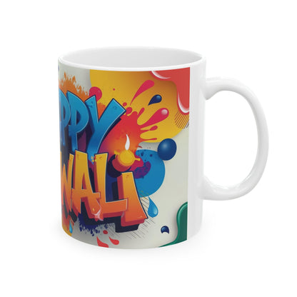 RF REDFOXX Ceramic Diwali Mug, Colourful Graffiti Design, 325 ml Capacity