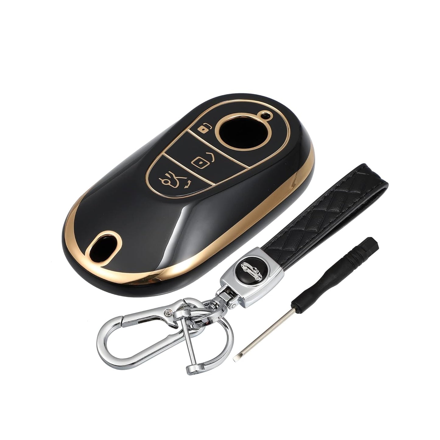 RF REDFOXX Silicone Smart Key Fob Case Cover with Keychain for Mercedes-Benz W223 S Class S300 S350 S450 S500 2020-2021 Key Fob Shell Protector Keyless Black