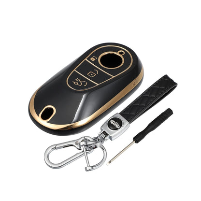 RF REDFOXX Silicone Smart Key Fob Case Cover with Keychain for Mercedes-Benz W223 S Class S300 S350 S450 S500 2020-2021 Key Fob Shell Protector Keyless Black