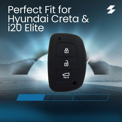 Car Silicone Rubber Key Cover for H-undai Cretaa / I20 Elite - Black - Premium Protection, Durability, and Style ( Pack of 1).