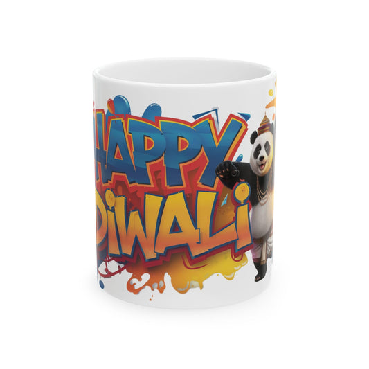 RF REDFOXX Ceramic Mug with Happy Diwali Design, 325 ml, Multicolour with Panda