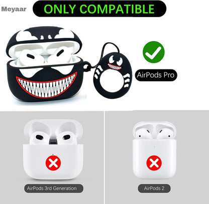RedFoxx Soft Silicone New 3D Cartoon Design Cute Anime Shockproof Cover Case with Free Keychain Compatible with Apple AIRPODS PRO (NOT for Any Other AIRPODS) (AIRPOD Cover PRO, (Black Spidy Venom)