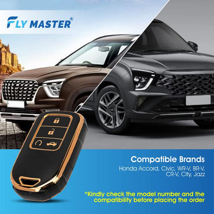 TPU Key Cover Compatible with Honda Accord Civic WR.V BR.V CR.V City Jazz 3RD. (Black)