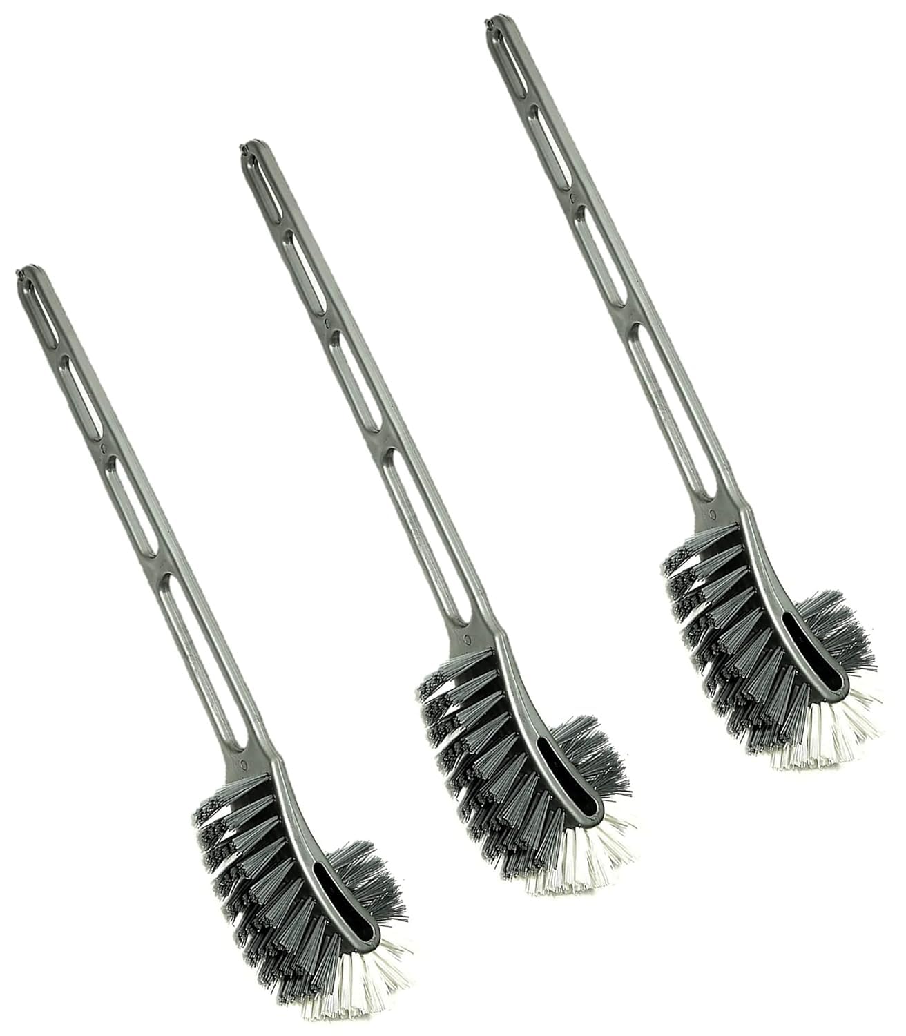 Plastic Double Sided Flexible Toilet Brush in Hockey Design for Western and Indian Toilet Cleaning, Grey Colour, Large, Pack of 2