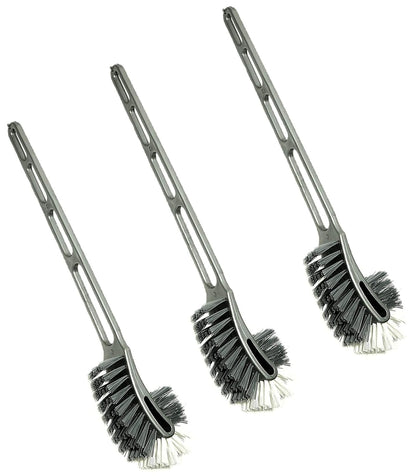 Plastic Double Sided Flexible Toilet Brush in Hockey Design for Western and Indian Toilet Cleaning, Grey Colour, Large, Pack of 2