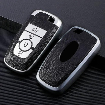 TPU Smart Key Cover for Ford Ecosport, Aspire, Freestyle, Endeavour – Silver Soft Shell with Leather Texture – Push Button Start Remote Protection