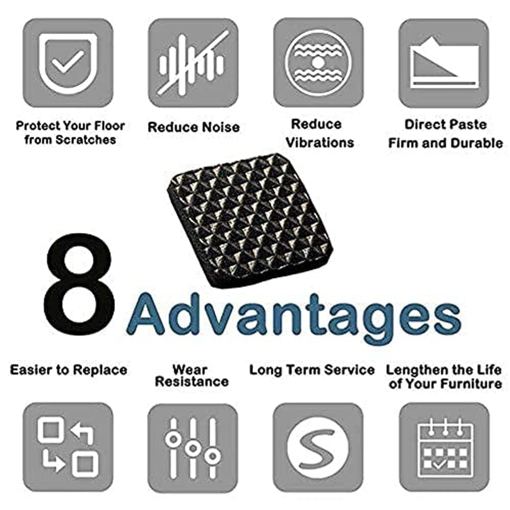 RF REDFOXX 18Pc Self Adhesive Black Square Soft EVA Like Rubber Furniture Protection Non Slip Anti Skid Scratch Proof Buffer Bumper Floor Noise Insulation Bush Leg Pads Guards