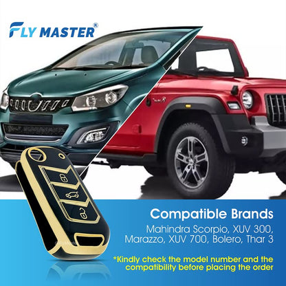 TPU Key Cover Compatible with Mahindra Bolero 2020+ Marrazo Scorpio 2019+ Thar 2020+ TUV 300 Plus. (Black)