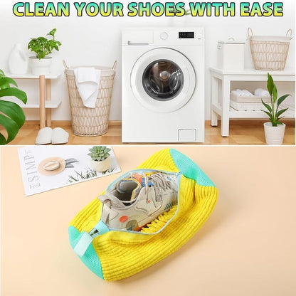 Microfiber Chenille Shoe Washing Bag, Yellow, Reusable Laundry Protector with Zipper for Machine Wash, Noise Reducing Design, 1 Piece
