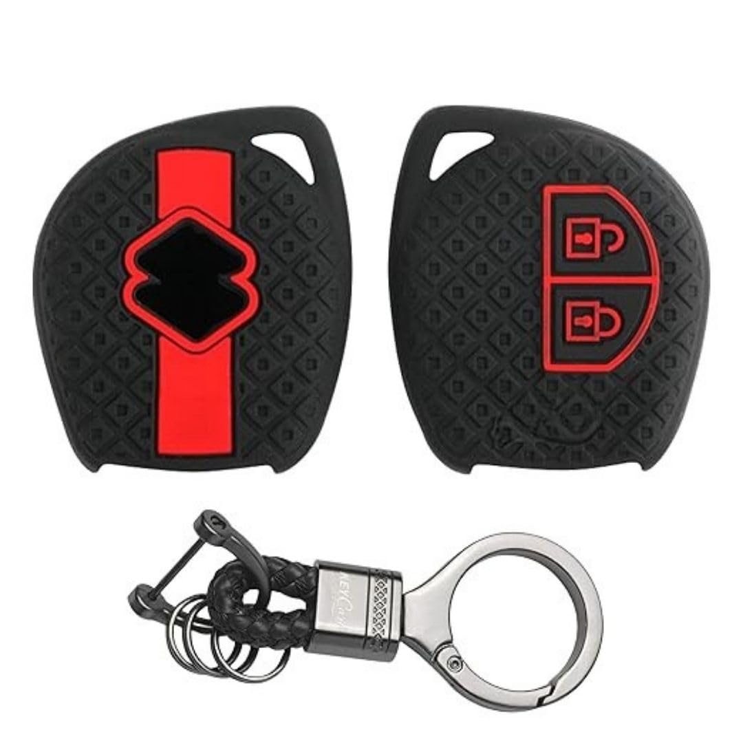 Silicone Car Key Cover Compatible with Baeno, XL6, Swifit, WagionR, Ertigia, Fronix, Jiimny, Dzire, Ignis, Ciazi, Scrosis, Griand Vitara, Brezzia (Black with Black Keychain).