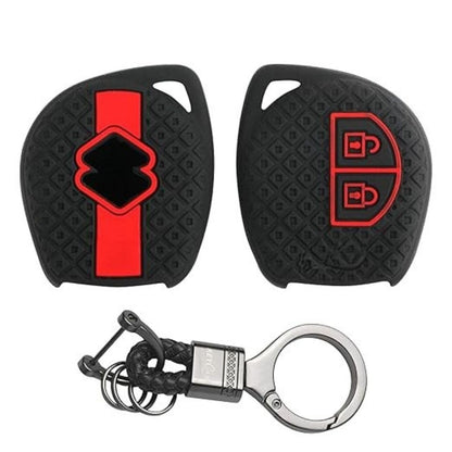 Silicone Car Key Cover Compatible with Baeno, XL6, Swifit, WagionR, Ertigia, Fronix, Jiimny, Dzire, Ignis, Ciazi, Scrosis, Griand Vitara, Brezzia (Black with Black Keychain).