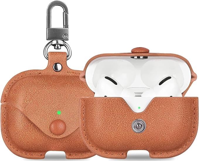 RedFoxx Soft Leather Shockproof Cover Case with Free Keychain Compatible with Apple AIRPODS PRO 2, Leather Case Airpod Pro 2 (Light Brown)