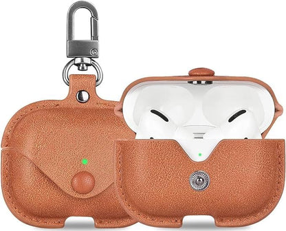 RedFoxx Soft Leather Shockproof Cover Case with Free Keychain Compatible with Apple AIRPODS PRO 2, Leather Case Airpod Pro 2 (Light Brown)