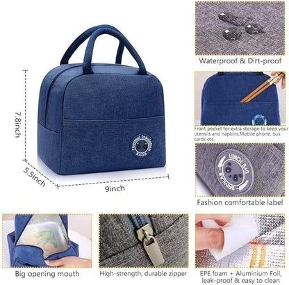 RF REDFOXX Insulated Lunch Bag for Women & Men – Reusable Lunch Box Tote with Zipper Closure for Office, School & Picnic – 1 Pc (Color May Vary)