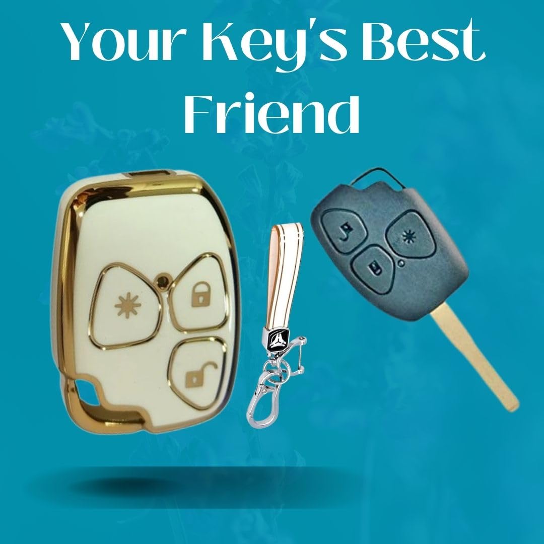 Premium TPU Key Cover for Mahindrra Xyllo & Quannto Remote Key 3 Button Soft, Flexible Comfort, Lightweight Design & Stylish Protection and Durability (White with Keychain).