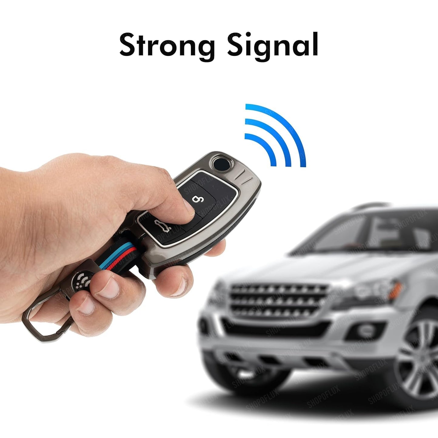 Premium Metal Key Cover Compatible with Ford Ecosport, Fiesta, Figo – 3 Button Flip Key Protector Case – Stylish Zinc Alloy Shell with Durable Protection (Black & Silver).