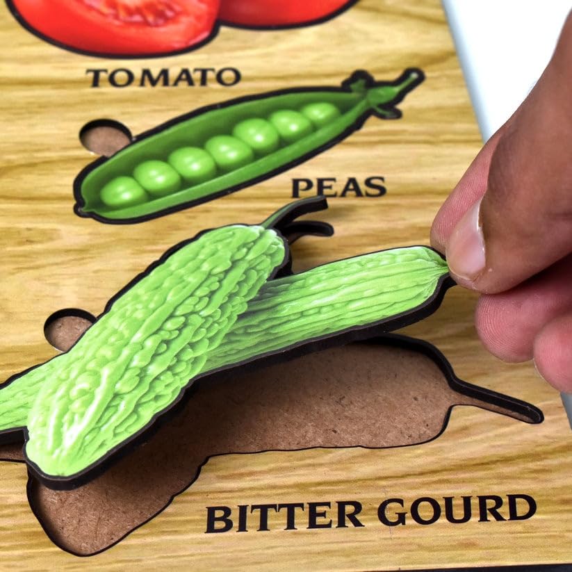 Wooden Vegetable Puzzle Board (28×20 cm) | Montessori Educational Toy for Kids | 7 Pcs Knobbed Shape Matching Puzzle | Learning Board for Toddlers Age 2–5 Years