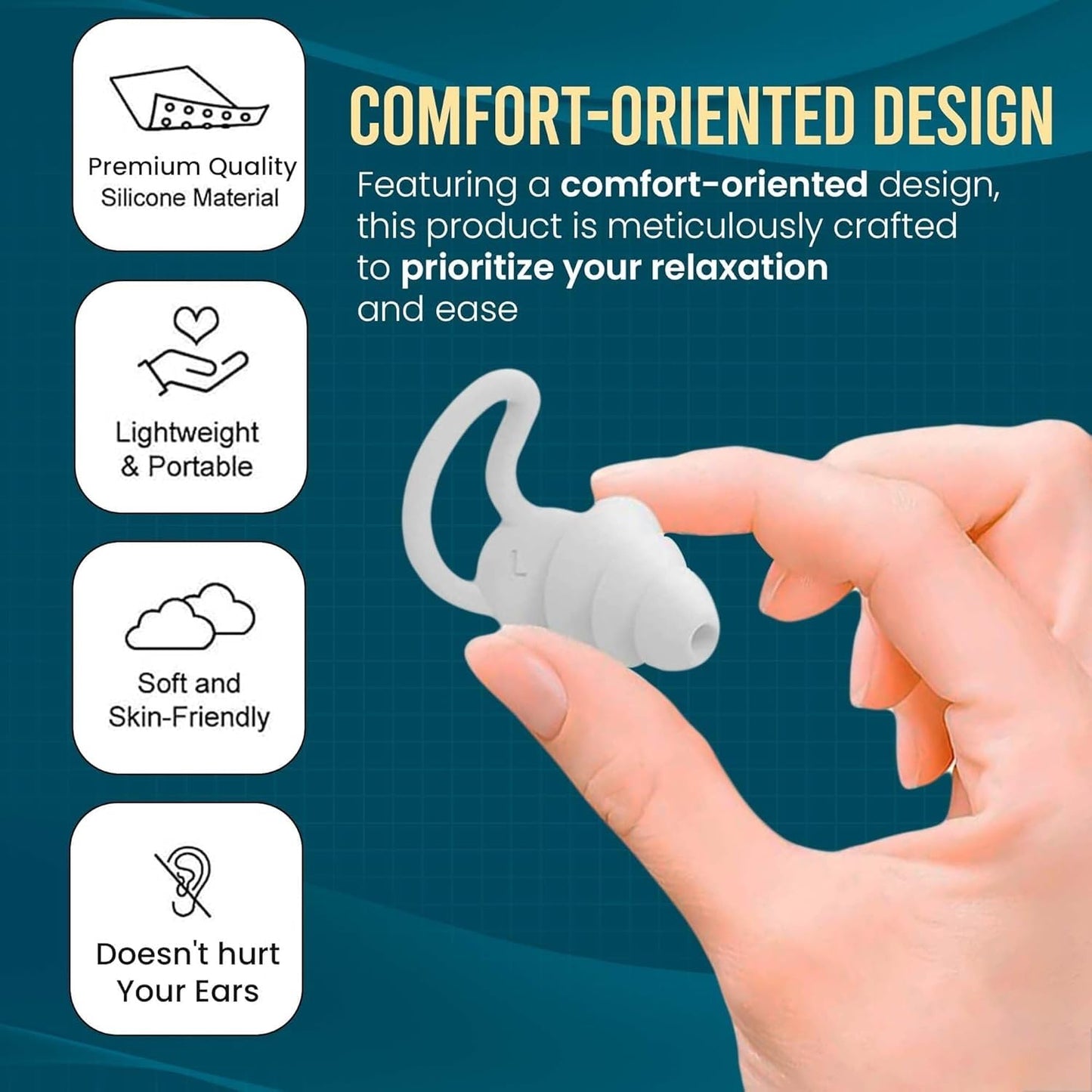 Silicone Noise Reduction Earplugs for Sleeping & Swimming | Reusable Waterproof Ear Plugs for Travel, Study & Flight | Soft Anti-Drop Earbuds for Men & Women (1 Pair)