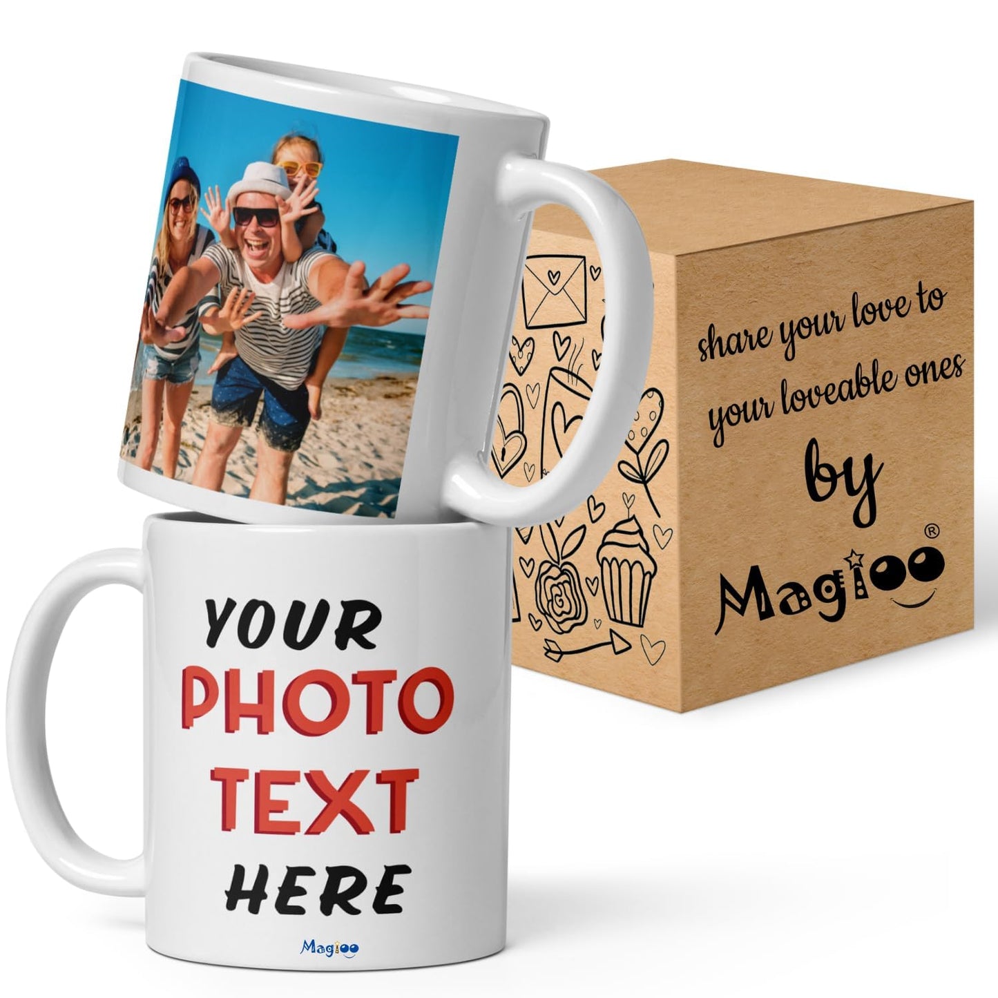 RF REDFOXX Personalized Photo Mug, 325 ml White Ceramic Cup with Text, Quotes, Name, Gift for Birthday, Anniversary (with Free Key Chain)