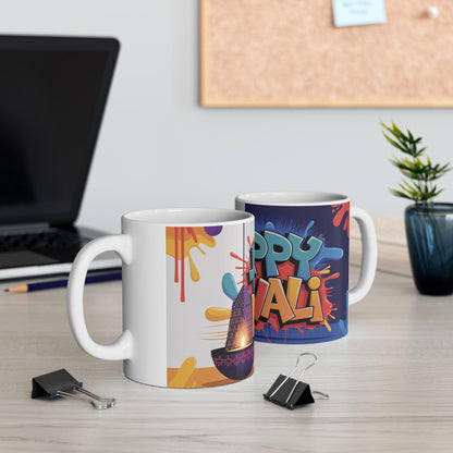 RF REDFOXX Happy Diwali Ceramic Mug, 325 ml, Unique Designs, Personalized Name