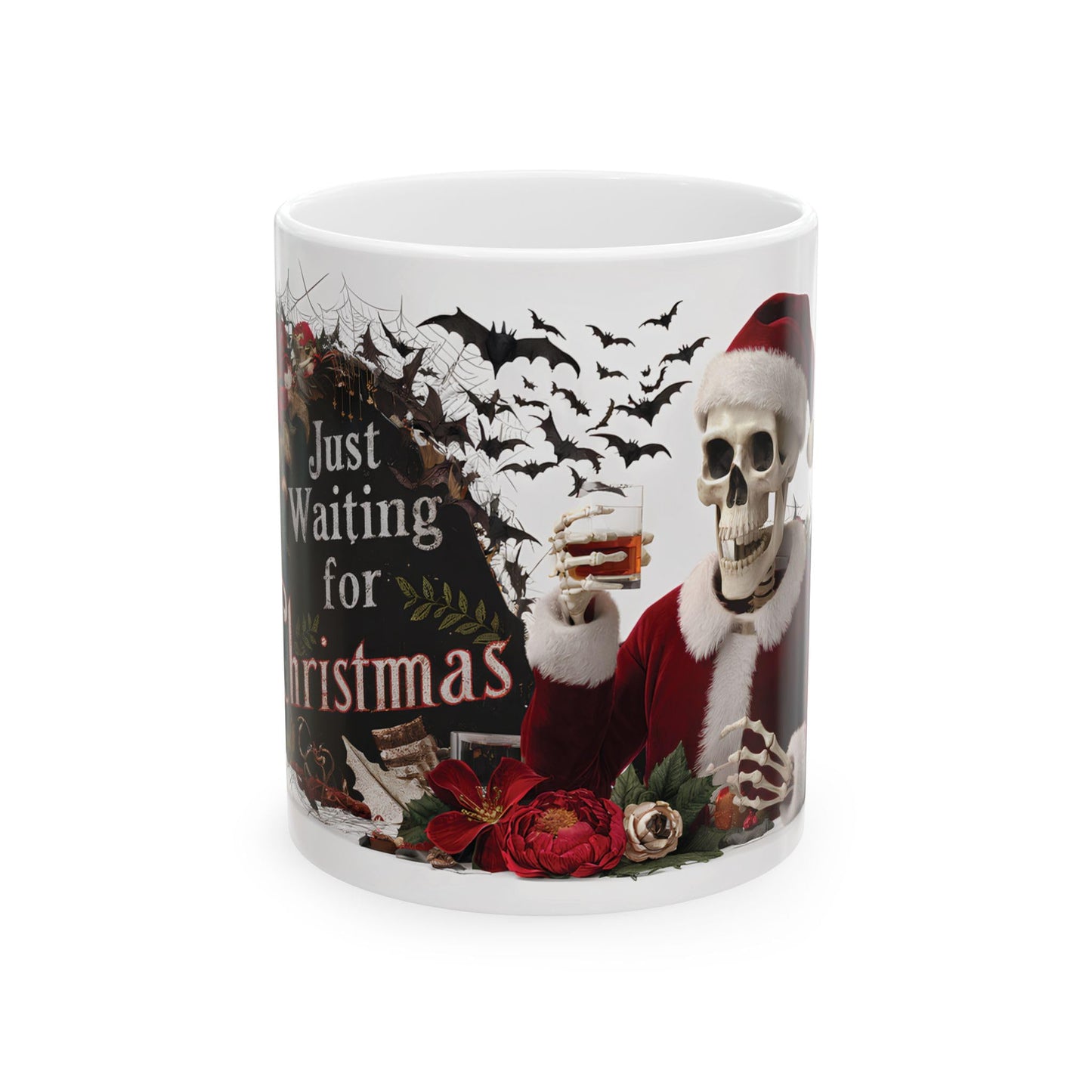 RF REDFOXX Merry Christmas Theme Printed Skull Mug, 325 ml, White Gifts for Men & Women Christmas Gifts for Friends Christmas Gifts for Girls