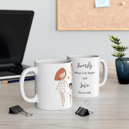 RF REDFOXX Family Love Inspirational Coffee Mug, White Ceramic, 'Where Life Begins' Quote 350 ML for Gifting and Present